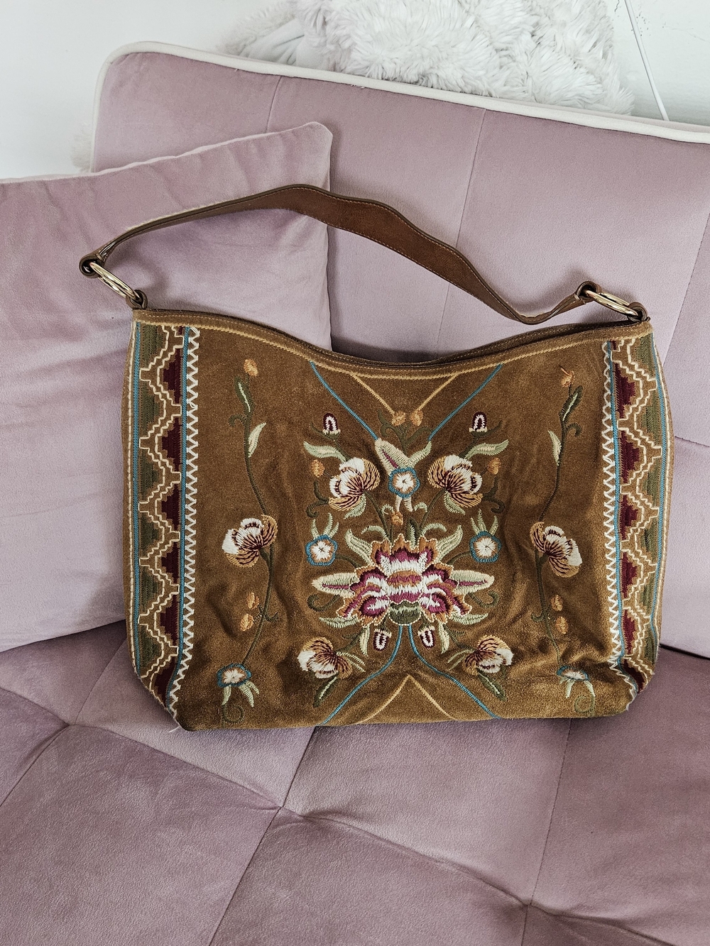 Johnny Was Tan Embroidered Floral Shoulder Bag - Picture 2 of 8